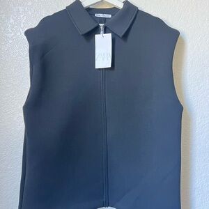 Zara Black Collared Zip-Up Top